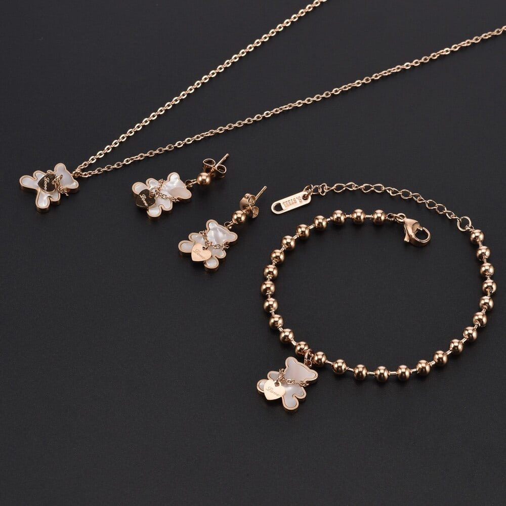 Bear Bracelet With Bear Earrings & Bear Pendant Necklace