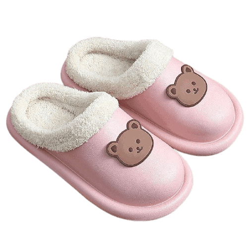 Pink Teddy Bear Slippers White