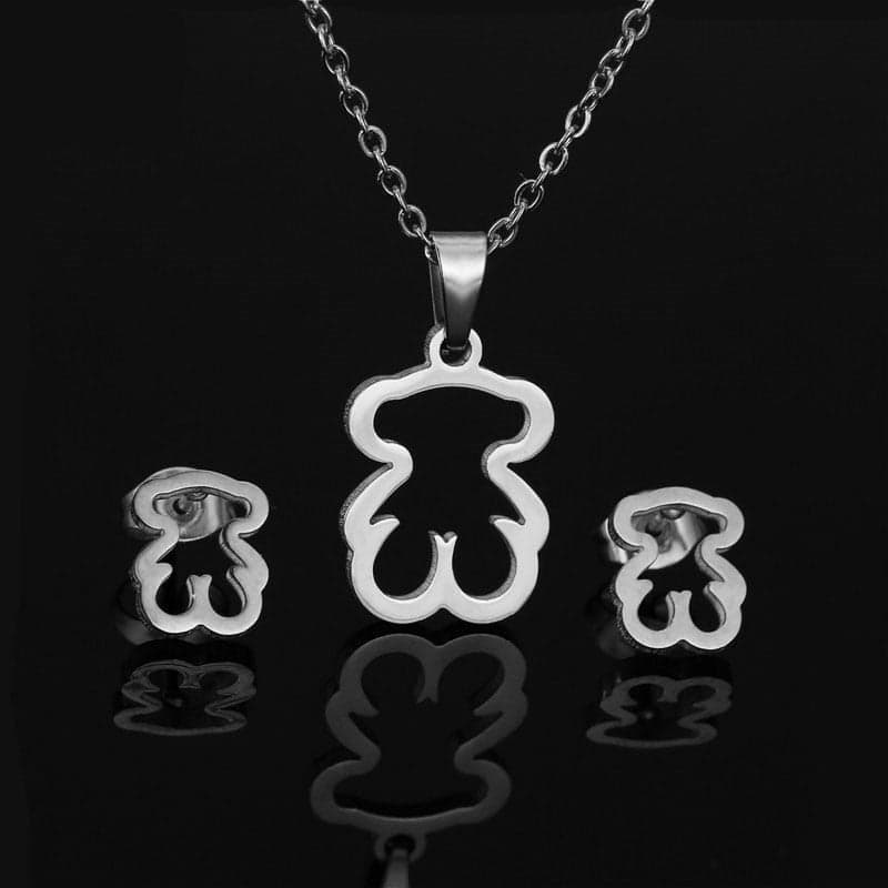 Teddy Bear Pendant Necklace & Teddy Bear Earrings